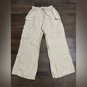 MAGASCHONI 100% Linen Wide Leg Cargo Pants NWOT Size S
